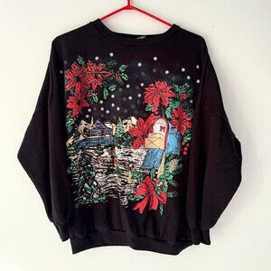90s vintage black festive christmas holiday graphic acrylic pullover sweatshirt